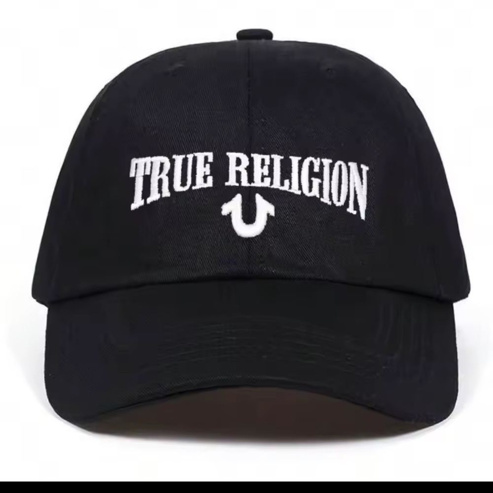 True Religion Black Snapback Hat with Embroidered Logo